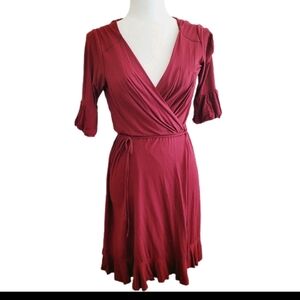 Karen Alexander Vintage wrap dress with ruffles, size S ,  Red Made in USA A10